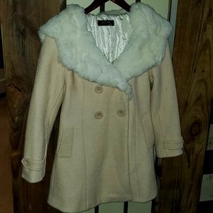 Cream Colored Faux Fur Trimmed Coat